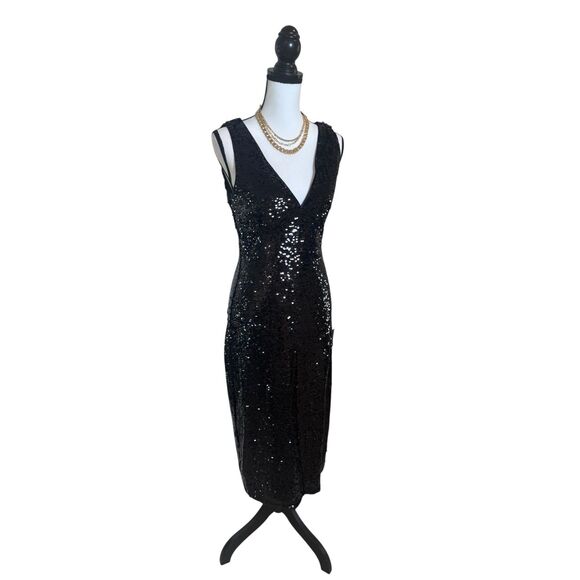 Lulus Shimmering Nights Black Sequin Sleevless Midi Dress- M - Picture 4 of 8